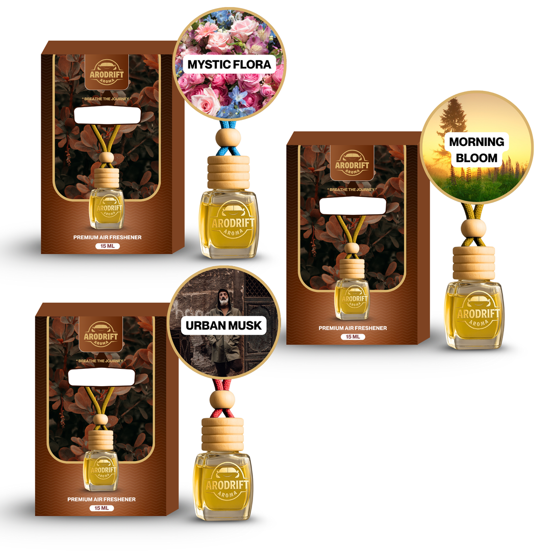 AroDrift Premium Hanging Car Perfume | Combo Pack Of 3 | Last Up to 60 Days | Made From Natural Essential Oils | 15ML X 3 Bottle | 45 ML