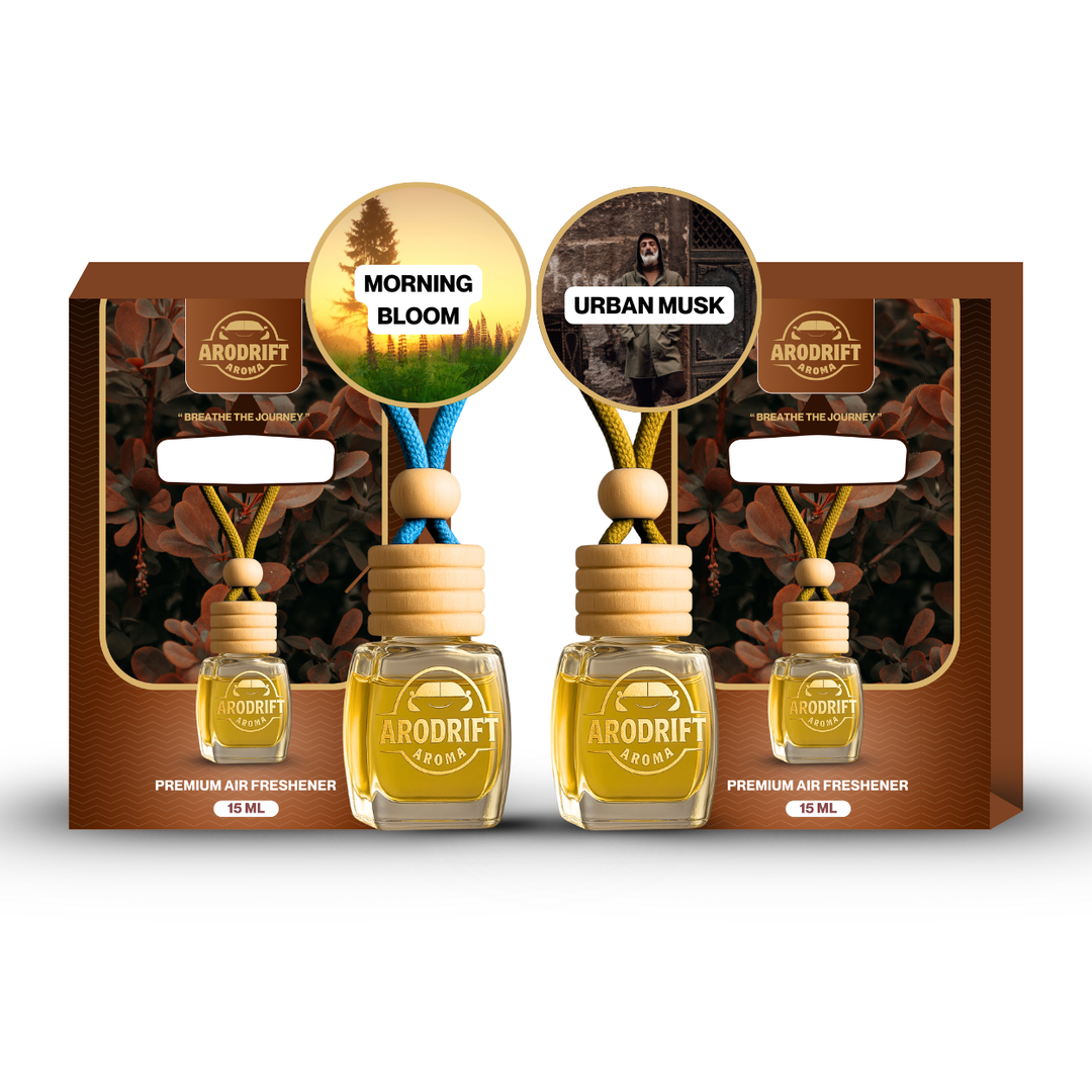 AroDrift Premium Hanging Car Perfume | Combo Pack Of 2 | Garden Bloom, Royal Oud | Last Up to 60 Days | Car Accessories | 15ML X 2 Bottle | 30 ML