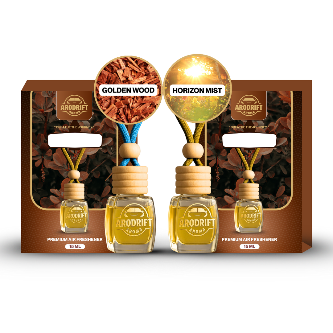 AroDrift Premium Hanging Car Perfume | Combo Pack Of 2 | Garden Bloom, Royal Oud | Last Up to 60 Days | Car Accessories | 15ML X 2 Bottle | 30 ML