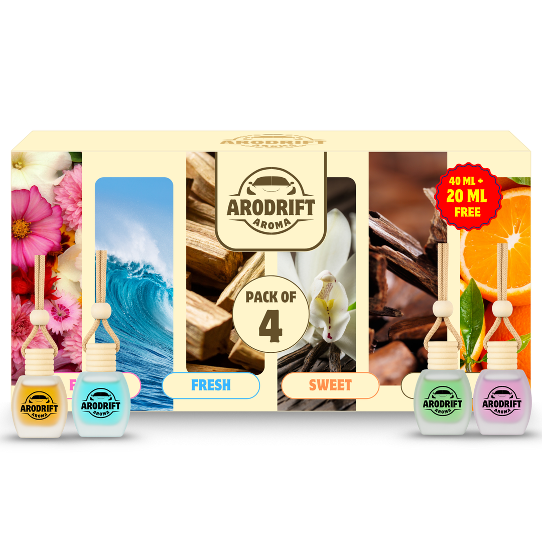 AroDrift Premium Hanging Car Perfume | Combo Pack Of 4 | Last Up to 160 Days | Made From Natural Essential Oils | 15ML X 4 Bottle | 60 ML