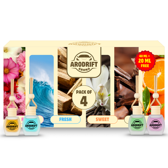 AroDrift Premium Hanging Car Perfume | Combo Pack Of 4 | Last Up to 160 Days | Made From Natural Essential Oils | 15ML X 4 Bottle | 60 ML