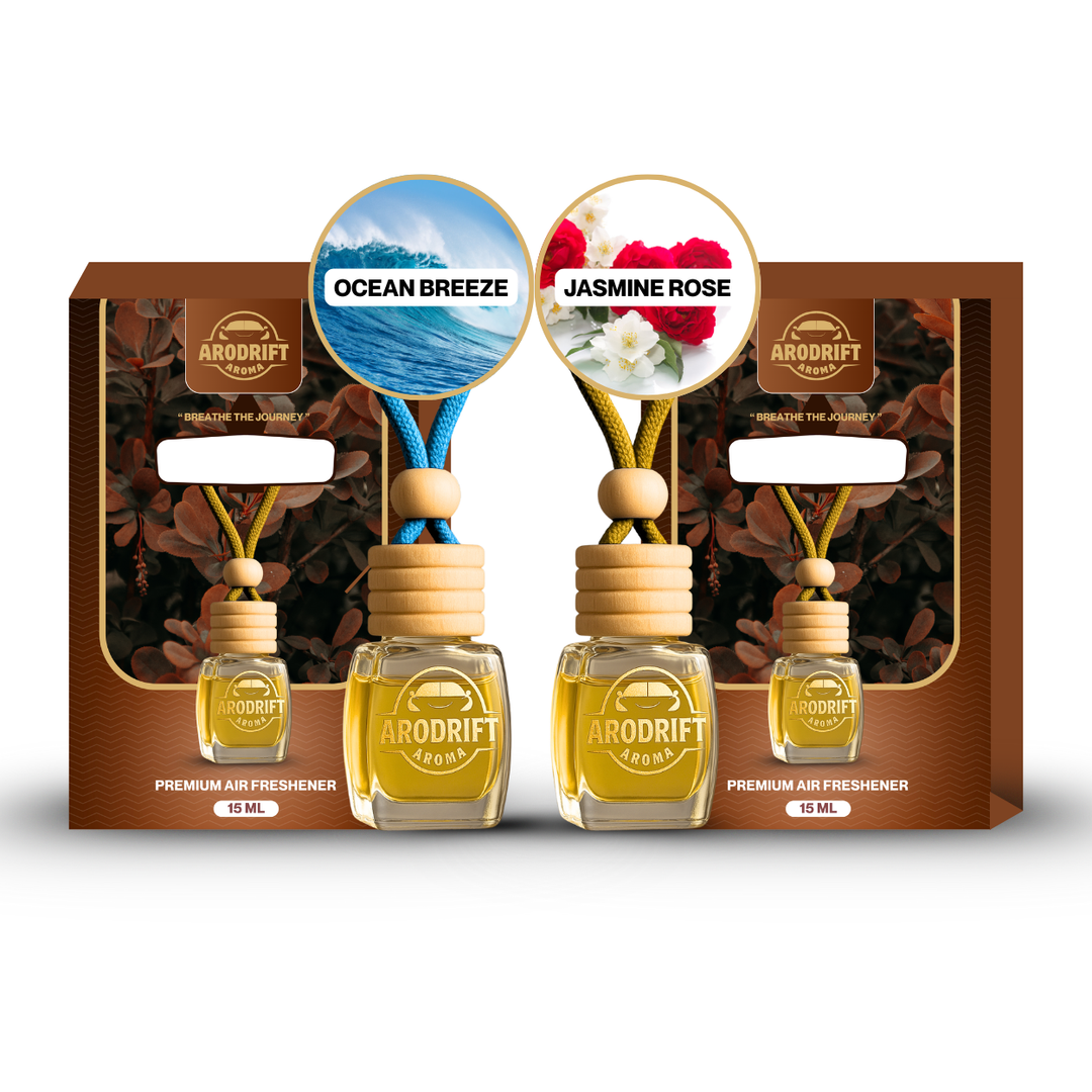 AroDrift Premium Hanging Car Perfume | Combo Pack Of 2 | Garden Bloom, Royal Oud | Last Up to 60 Days | Car Accessories | 15ML X 2 Bottle | 30 ML