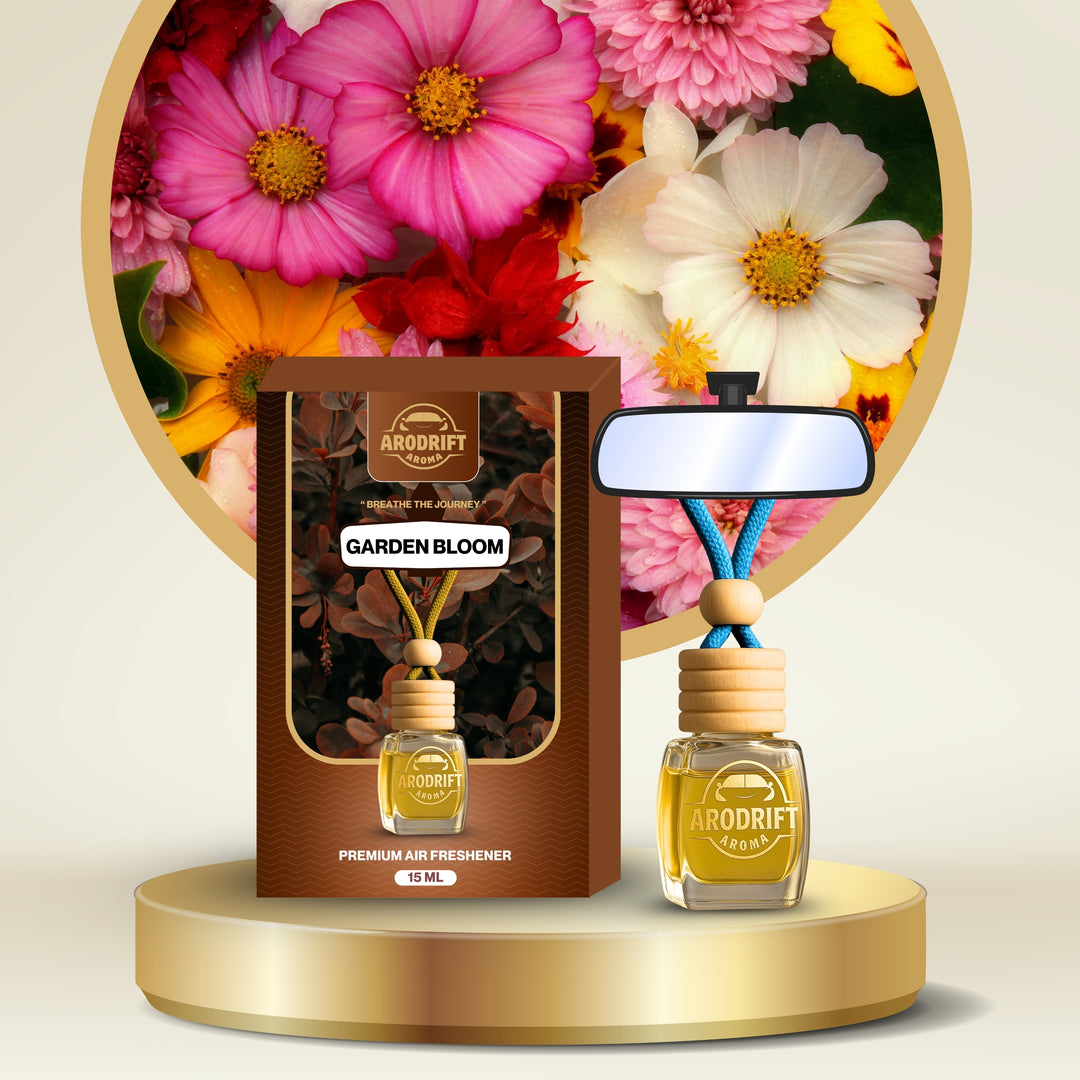 AroDrift Premium Hanging Car Perfume | Combo Pack Of 2 | Garden Bloom, Royal Oud | Last Up to 60 Days | Car Accessories | 15ML X 2 Bottle | 30 ML