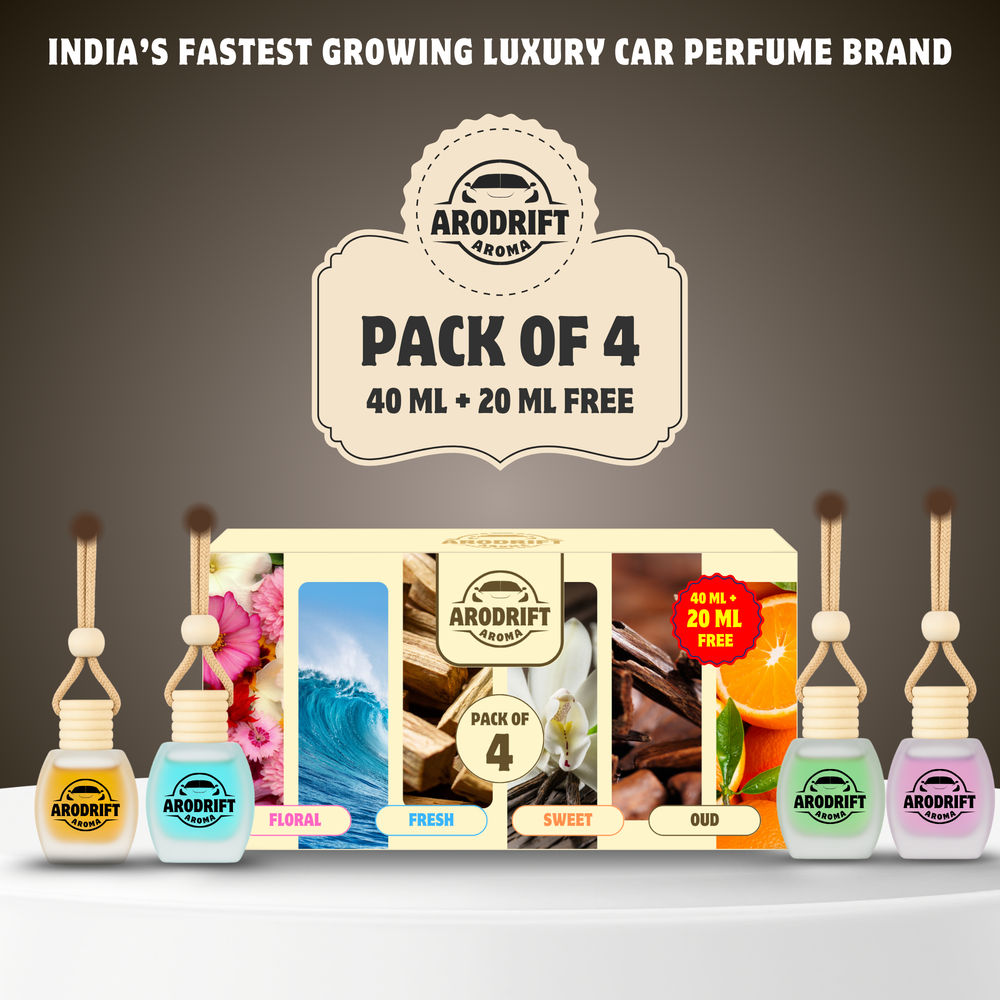 AroDrift Premium Hanging Car Perfume | Combo Pack Of 4 | Last Up to 160 Days | Made From Natural Essential Oils | 15ML X 4 Bottle | 60 ML