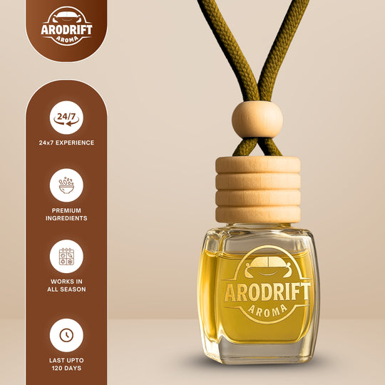 AroDrift Premium Hanging Car Perfume | Combo Pack Of 6 | Royal Oud, Golden Wood, Garden Bloom, Lemon Rush, Jasmine Rose, Horizon Mist | Last Up to 120 Days | Car Accessories | 15ML X 6 Bottle | 90 ML