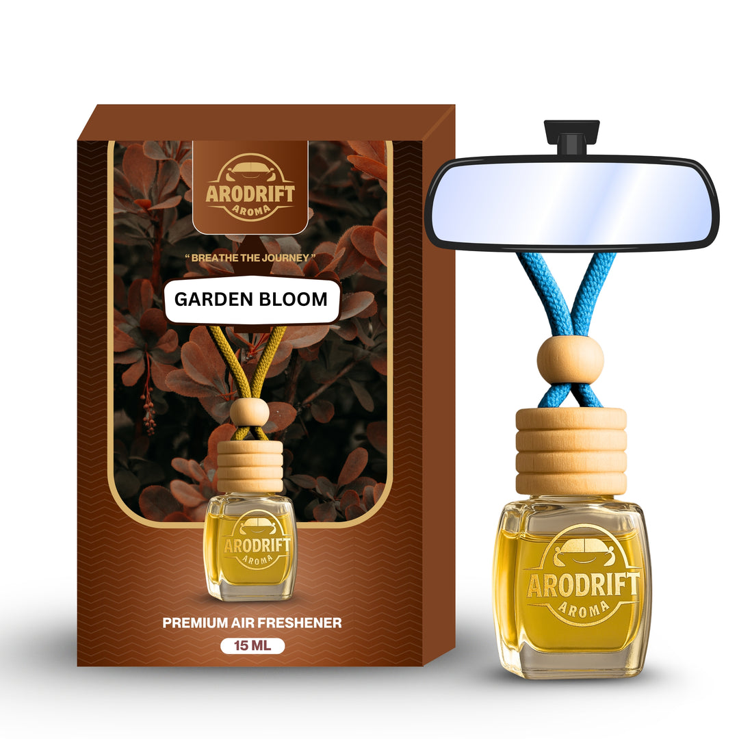 AroDrift Premium Hanging Car Perfume | Combo Pack Of 2 | Garden Bloom, Royal Oud | Last Up to 60 Days | Car Accessories | 15ML X 2 Bottle | 30 ML
