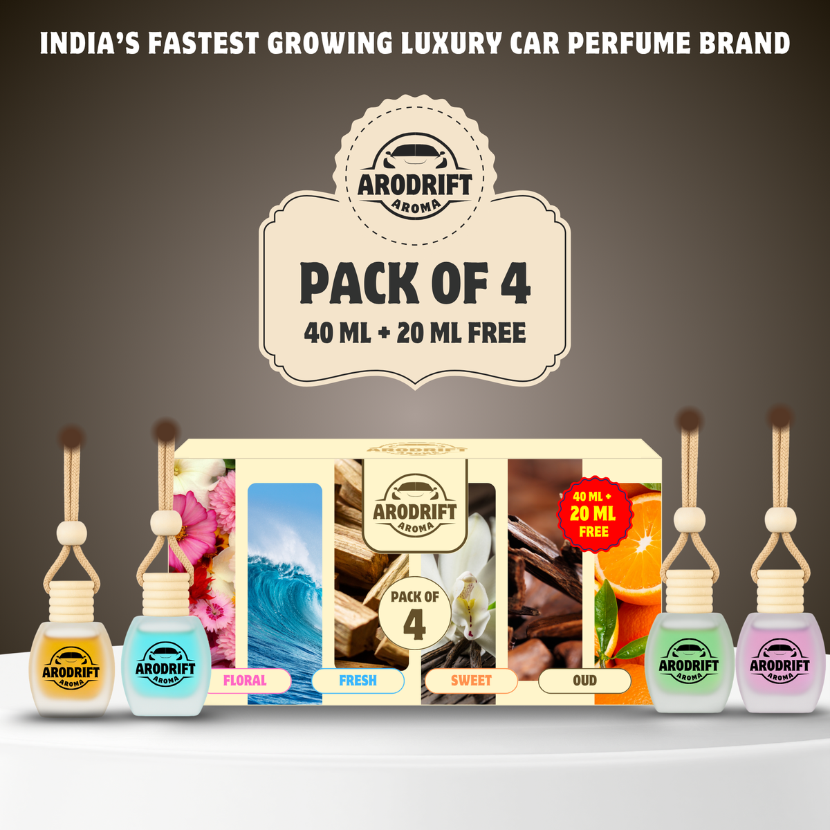AroDrift Premium Hanging Car Perfume | Combo Pack Of 4 | Last Up to 160 Days | Made From Natural Essential Oils | 15ML X 4 Bottle | 60 ML
