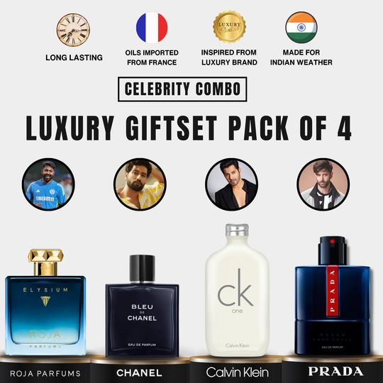 Roja Elysium | Bleu De Chanel | CK One | Prada Luna Rossa Giftset [Pack of 4] | [4.9 ⭐️⭐️⭐️⭐️⭐️ Ratings]