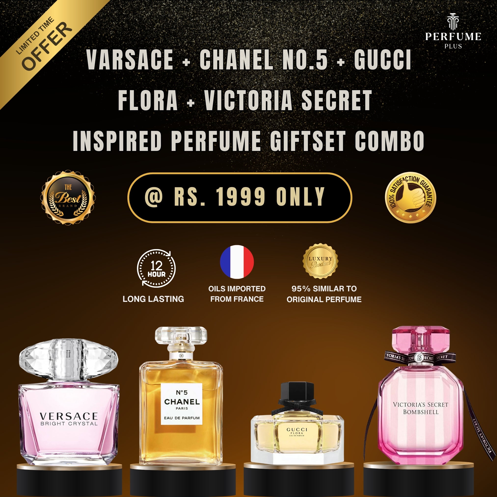 Varsace Bright Crystal + Chanel No.5 + Gucci Flora +