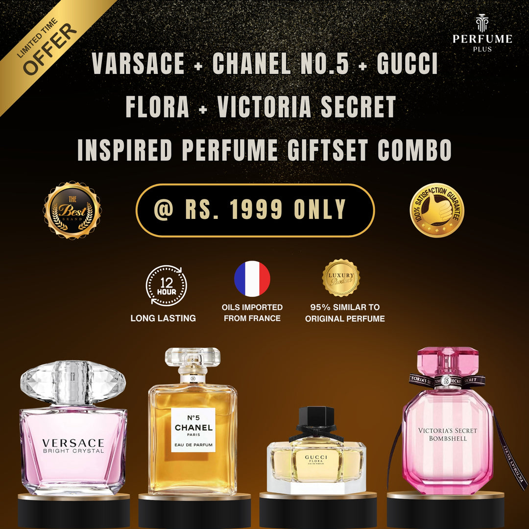 Varsace Bright Crystal + Chanel No.5 + Gucci Flora + Victoria Secret Bombshell Combo Giftset [Pack of 4] | [4.9 ⭐️⭐️⭐️⭐️⭐️ Ratings]