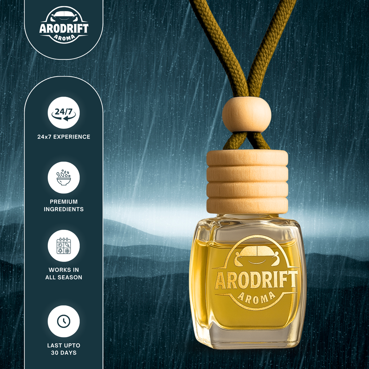 AroDrift Car Fragrance | First Rain Perfume | Last Up to 30 Days | Made With Traditional Methods | 100% Original