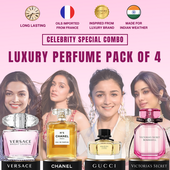 Varsace Bright Crystal + Chanel No.5 + Gucci Flora + Victoria Secret Bombshell Combo Giftset [Pack of 4] | [4.9 ⭐️⭐️⭐️⭐️⭐️ Ratings]