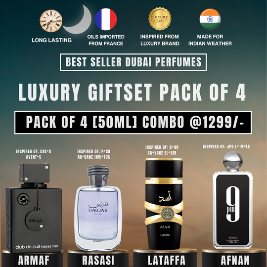 Armaf Club de Nuit Intense + Rasasi Hawas + Lattafa Asad + Afnan 9PM Combo Giftset [Pack of 4] | [4.9 ⭐️⭐️⭐️⭐️⭐️ Ratings]