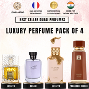 Lattafa Khamrah Qahwa | Rasasi Hawas | Lattafa Eclaire | Fragrance World Liquid Brun [Pack of 4] Exclusive Dubai Inspired Perfume Combo